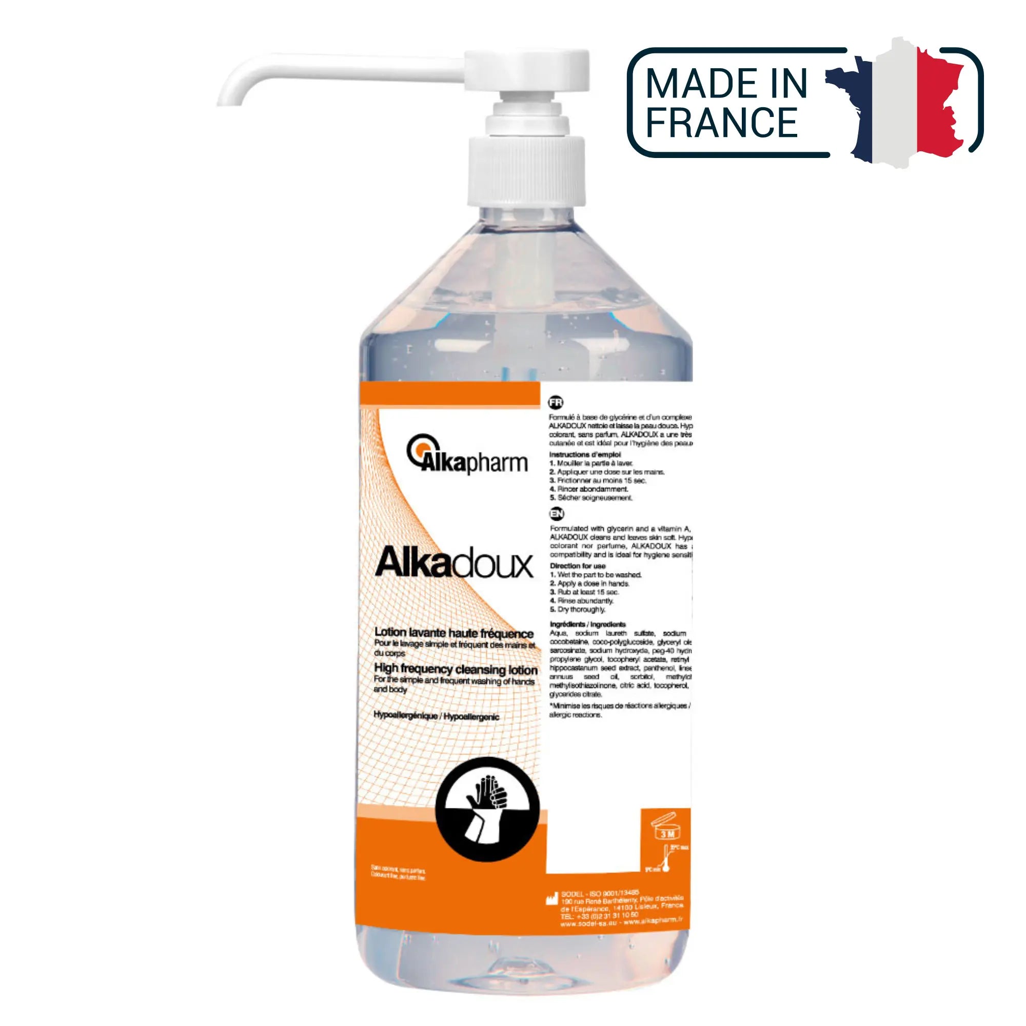 Alkadoux - Lotion lavante haute fréquence à pH neutre - Flacon pompe - 1 L - Alkapharm - My Podologie