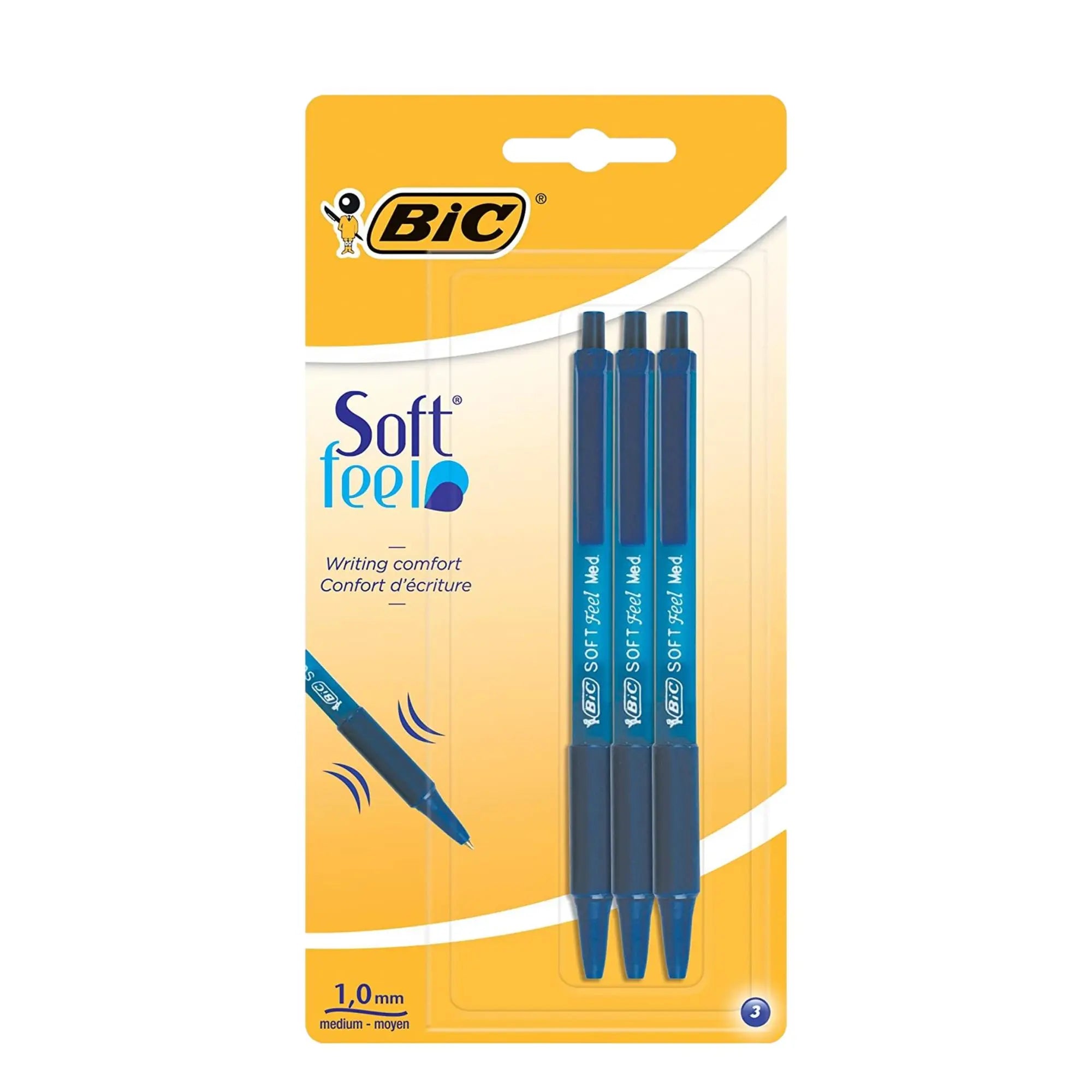 Bolígrafos - azul medio 1 mm - Soft Feel - 3 piezas - Bic